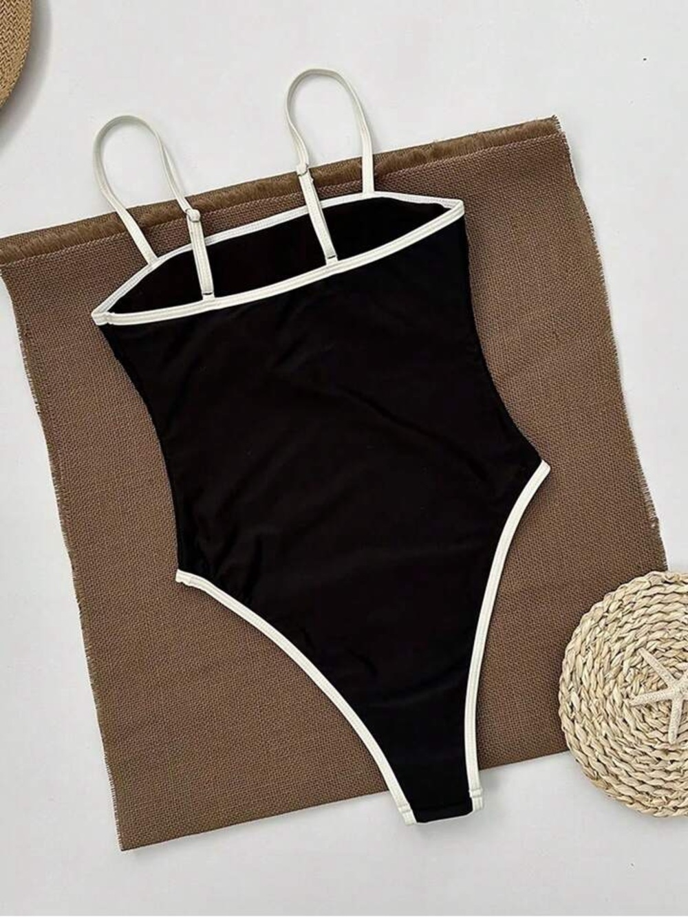 Classic Black One-Piece Swimsuit with Ivory Trim - Women Swim - Picture 6 of 6